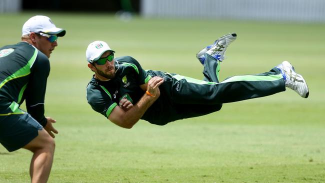 Glenn Maxwell in action during training at Allan Border Field. Picture: Darren England.