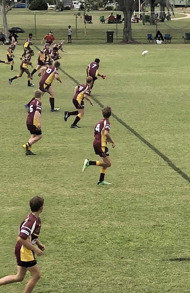 Mathias Santo-Hero kicking off for the Charters Towers Under 13 Miners.