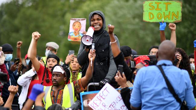 Actor John Boyega delivers a speech during a Black Lives Matter protest in London in June. Picture: Justin Setterfield/Getty