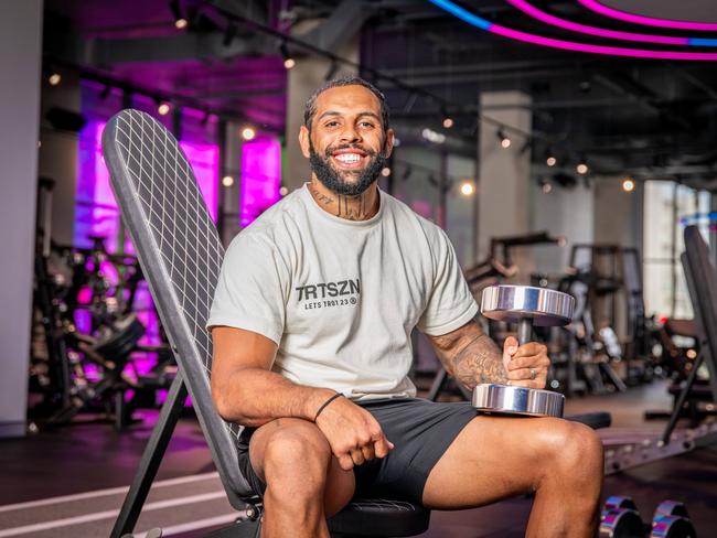 Josh Addo-Carr was up early on Saturday helping young men train in Merrylands. Picture: Thomas Lisson