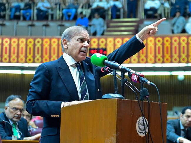 Pakistan's Prime Minister Shehbaz Sharif addresses the special session at the National Assembly in Islamabad. Picture: AFP