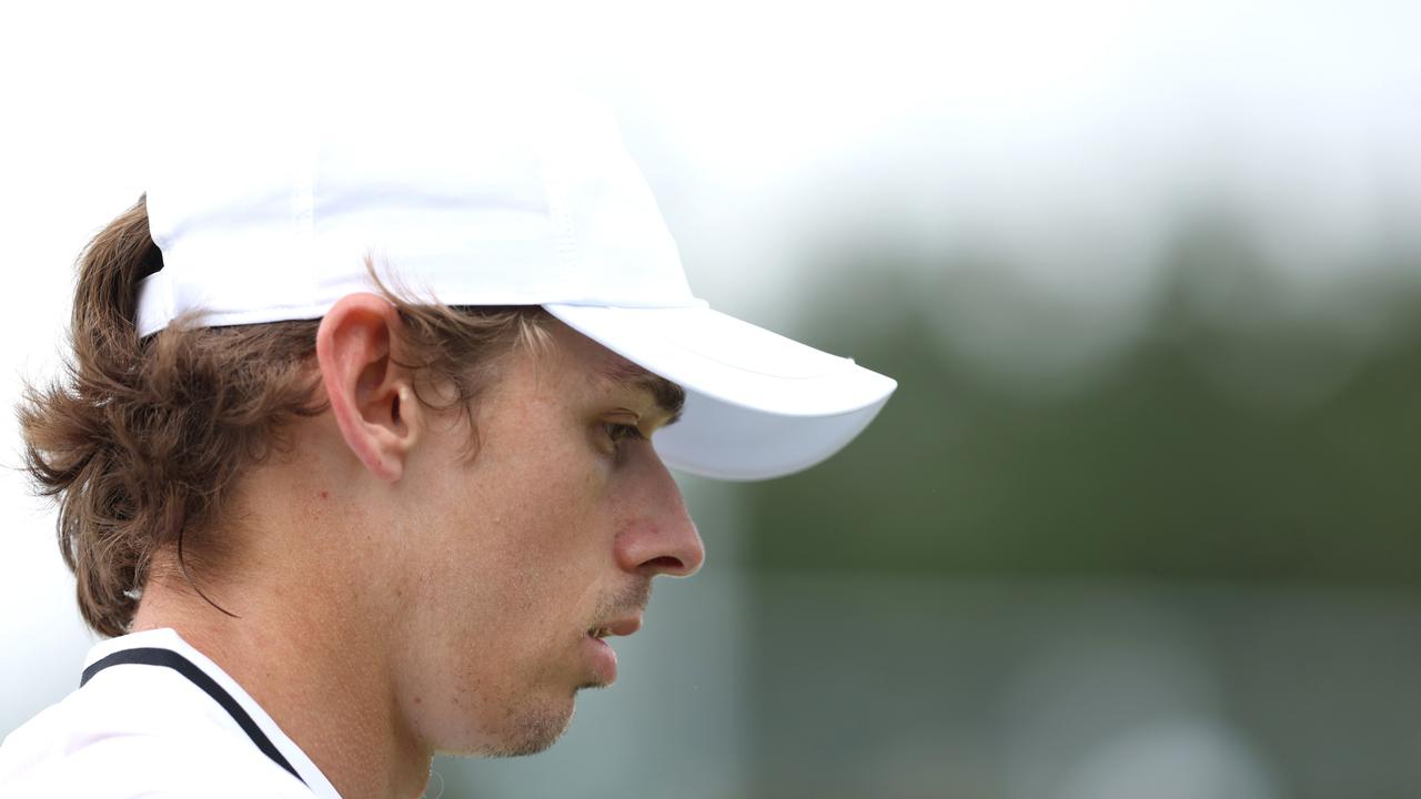 LONDON, ENGLAND - JULY 02: Alex De Minaur of Australia looks on as he plays against James Duckworth of Australia in his Gentlemen's Singles first round match during day two of The Championships Wimbledon 2024 at All England Lawn Tennis and Croquet Club on July 02, 2024 in London, England. (Photo by Clive Brunskill/Getty Images)