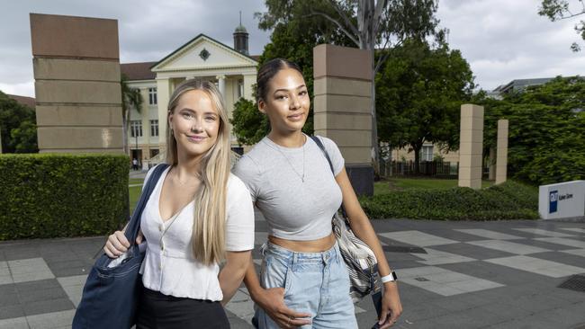 QUT Kelvin Grove Biomedical Science students Taylah Sprensen and Tiana Misra - Picture: Richard Walker