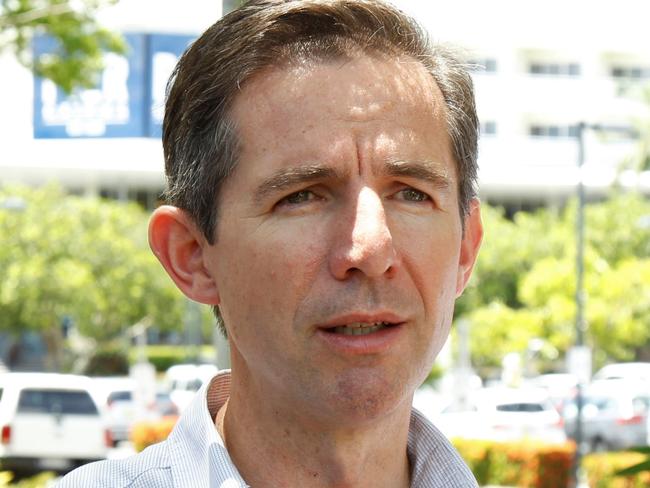 Federal Tourism and Investment Minister Simon Birmingham in Cairns to make a coronavirus announcement. Picture: PETER CARRUTHERS