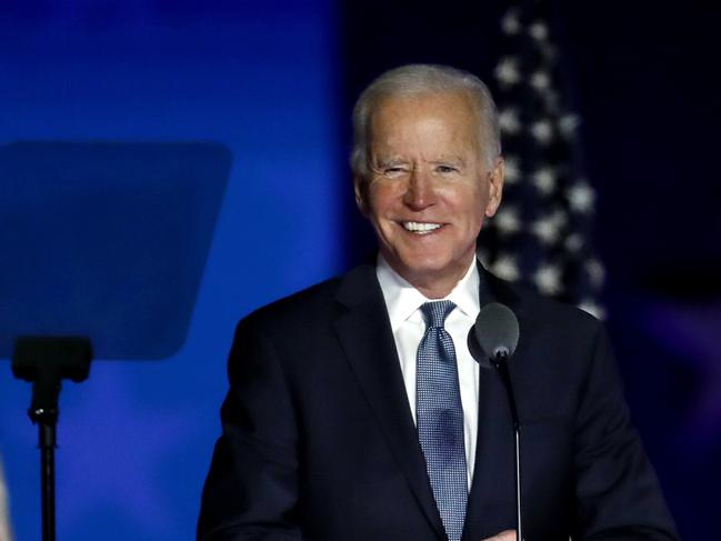 Joe Biden gives his late-night statement, urging supporters to “keep the faith”. Picture: Getty