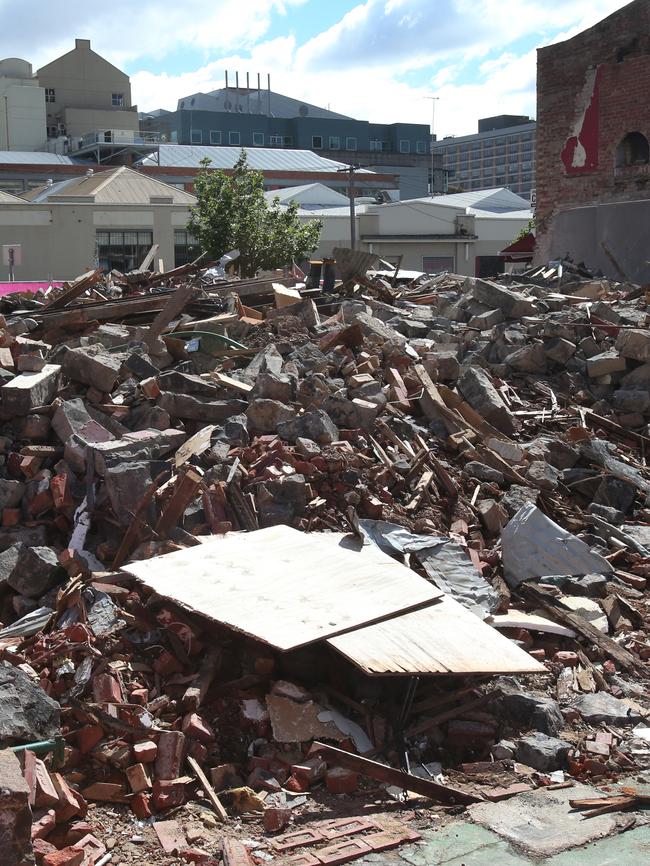 What remains of the Corkman Irish Pub in Carlton after it was illegally demolished. Picture: David Crosling.