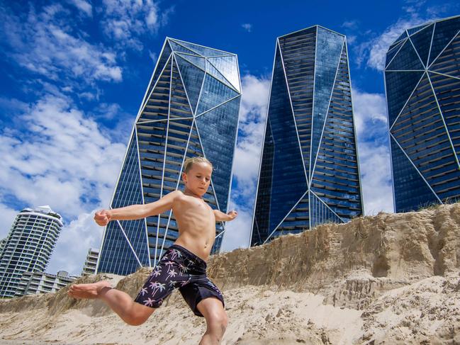 Ex-Tropical Cyclone Alfred - The cleanup is under way on the Gold Coast after Ex-Tropical Cyclone Alfred caused major erosion on its beaches.8-year-old Tristan Kuusik from Estonia arrived on holidays before the cyclone and also met Jack Black at their hotel.Picture: Nigel Hallett******* Rauno.Kuusik@gmail.com *********Rauno Kuusik (dad)*******  +3725521479  ******