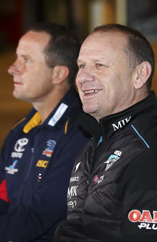 Crows coach Don Pyke and Port Coach Ken Hinkley need help from outside their respective clubs. Picture: Sarah Reed