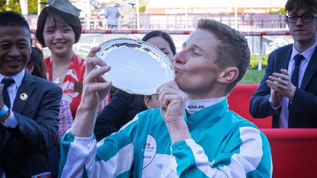 James McDonald after winning the Cox Plate on Romantic Warrior. Picture: Mark Stewart.