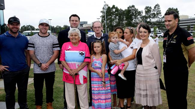 Minister for the Prevention of Domestic Violence and Sexual Assault Pru Goward (second from right) with members of the Walsh family. Picture: Peter Kelly