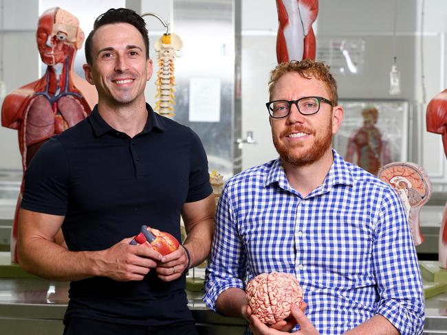Griffith University teachers Dr Mike Todorovic and Dr Matt Barton for Aust's Best Teachers campaign. They are senior lecturers in Anatomy and Physiology at Griffith University's School of Nursing & Midwifery and deliver interactive and online education through YouTube and other Social Media platforms. They have nearly half-a-million followers. Nathan Tuesday 21st February 2023 Picture David Clark