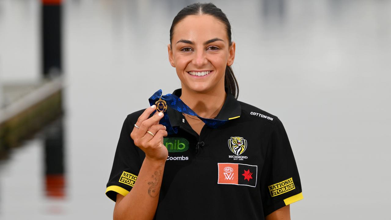 Monique Conti has won her club’s best and fairest in six of the seven AFLW seasons she has played. Picture: Morgan Hancock / Getty Images