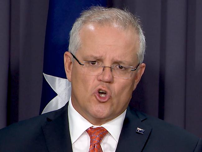 A screen grab obtained from a video on Sunday, January 12, 2020 showing Australian Prime Minister Scott Morrison addressing the media in Canberra. (AAP Image/Marc Tewksbury) NO ARCHIVING