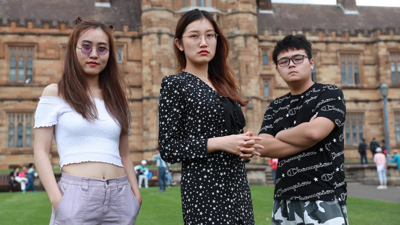 University of Sydney students Vivi Han, Jane Sun and Montreal Wang. Picture: John Feder/The Australian