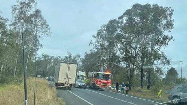 Brisbane Valley Highway collision scene on July 22, 2022. Picture: Tom Dever