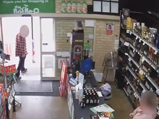 A man trying to run out of a bottle shop without paying has found himself stuck in the store, after the doors failed to let him flee with his drinks. On Tuesday afternoon, The Bottle-O Beechboro in Western Australia shared CCTV footage of the moment. Picture: Facebook