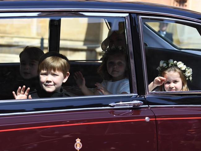 Princess Charlotte and Prince George seen arriving. MEGA