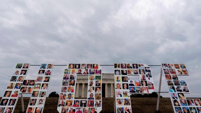 Hope is displayed in front of the Lincoln Memorial in Washington to honour frontline workers who have faced challenges through the Covid-19 pandemic. Picture: AFP