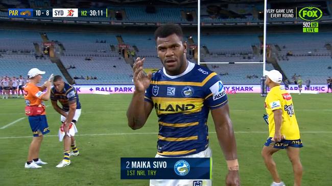 Maika Sivo has already debuted the lighthouse try celebration this year. Picture: Fox Sports