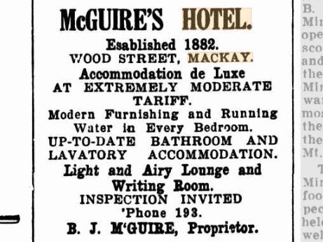 In the 1930s, the McGuires Hotel boasted it had running water in every bedroom. Picture: Trove