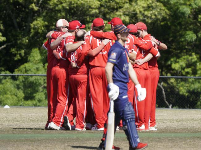 Baden Powell players celebrate a wicket. Picture: Valeriu Campan