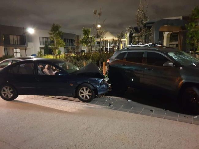 The aftermath of a short-stay rental party in Abbington Ave, Cheltenham where an unlicensed teenager was arrested by police after his car clipped six other cars and a street sign at 3am. Picture: Supplied