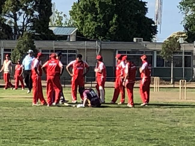 Oakleigh captain Brendan McGuinness after a hamstring injury.