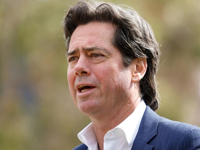 MELBOURNE, AUSTRALIA - SEPTEMBER 27: Gillon McLachlan, Chief Executive Officer of the AFL speaks to the media during the 2023 Grand Final Footy Festival Launch at Melbourne Cricket Ground on September 27, 2023 in Melbourne, Australia. (Photo by Dylan Burns/AFL Photos via Getty Images)