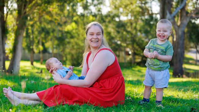 Britta Jordan with her sons, 2-month-old Lincoln and 20-month-old Ethan. Picture: Justin Lloyd