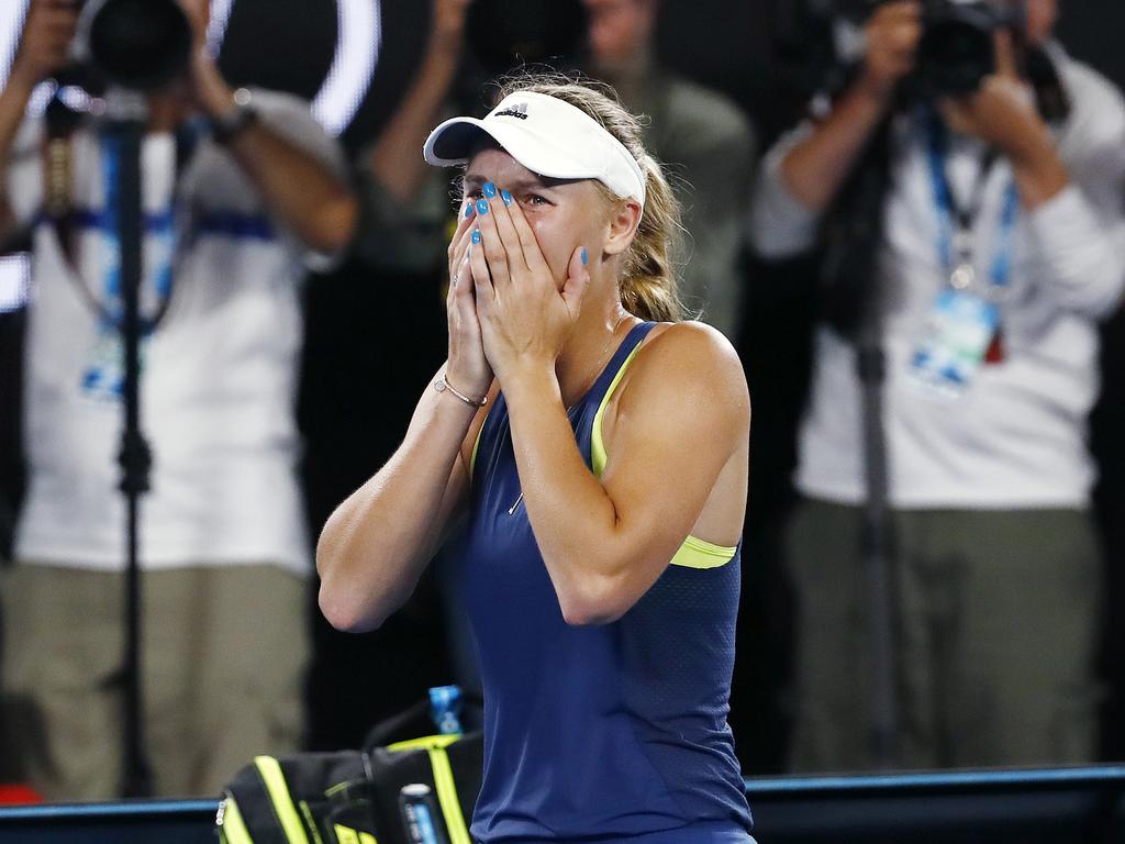 That moment when: Wozniacki’s face said it all. This is the moment she won the final. Pic: Michael Klein