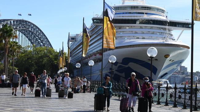 Passengers disembark from the Ruby Princess in Sydney on March 19. Picture: AAP