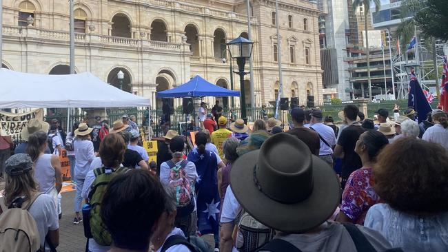 Protest against Covid vaccine mandates outside Queensland Parliament in Brisbane, 15 March 2022.