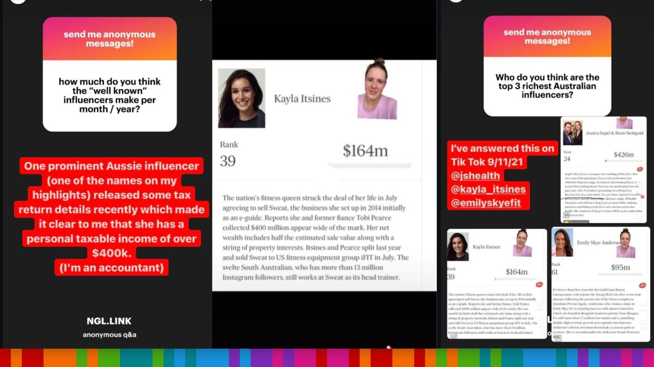 Fans grilled the account for money goss. Picture: Instagram / TikTok / @influencer.updates.au