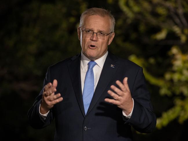 Prime Minister Scott Morrison does his first TV interview after arriving in Nowra. Picture: Jason Edwards