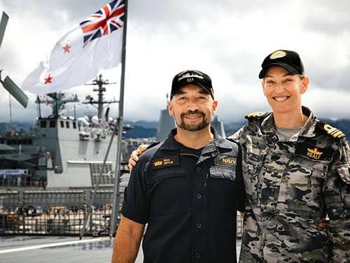 Lieutenant Commander Kimberley Healy, Principle Warfare Officer from Sea Combat Command alongside New Zealand Navy Lieutenant Commander Elton Drylie aboard HMNZS Aotearoa during Exercise Rim of the Pacific (RIMPAC) 2024, at Joint Base Pearl Harbor-Hickam, Hawaii. Photo: Supplied