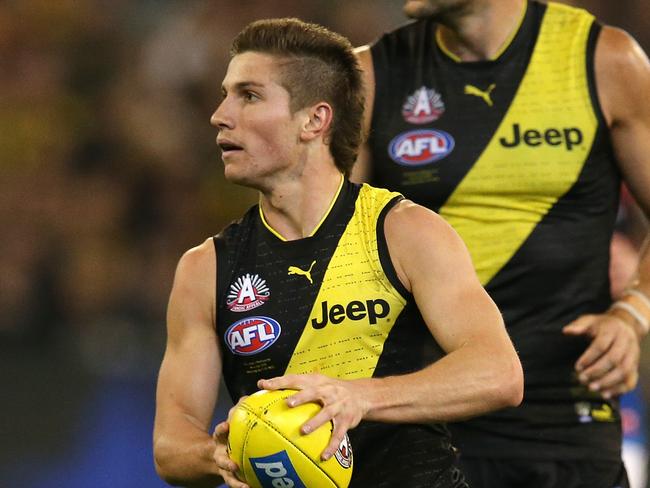 AFL Round 6. 24/04/2019. Richmond v Melbourne at the MCG.   Richmonds Liam Baker     . Pic: Michael Klein.