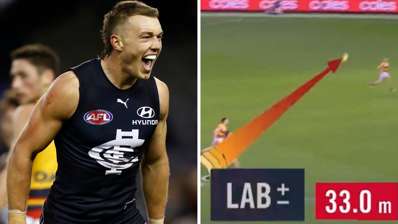 Patrick Cripps ran 33 metres without a bounce on Sunday.