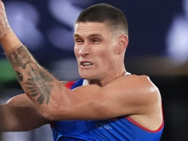 MELBOURNE, AUSTRALIA - JUNE 29: Rory Lobb of the Bulldogs marks the ball during the round 16 AFL match between North Melbourne Kangaroos and Western Bulldogs at Marvel Stadium, on June 29, 2024, in Melbourne, Australia. (Photo by Daniel Pockett/Getty Images)