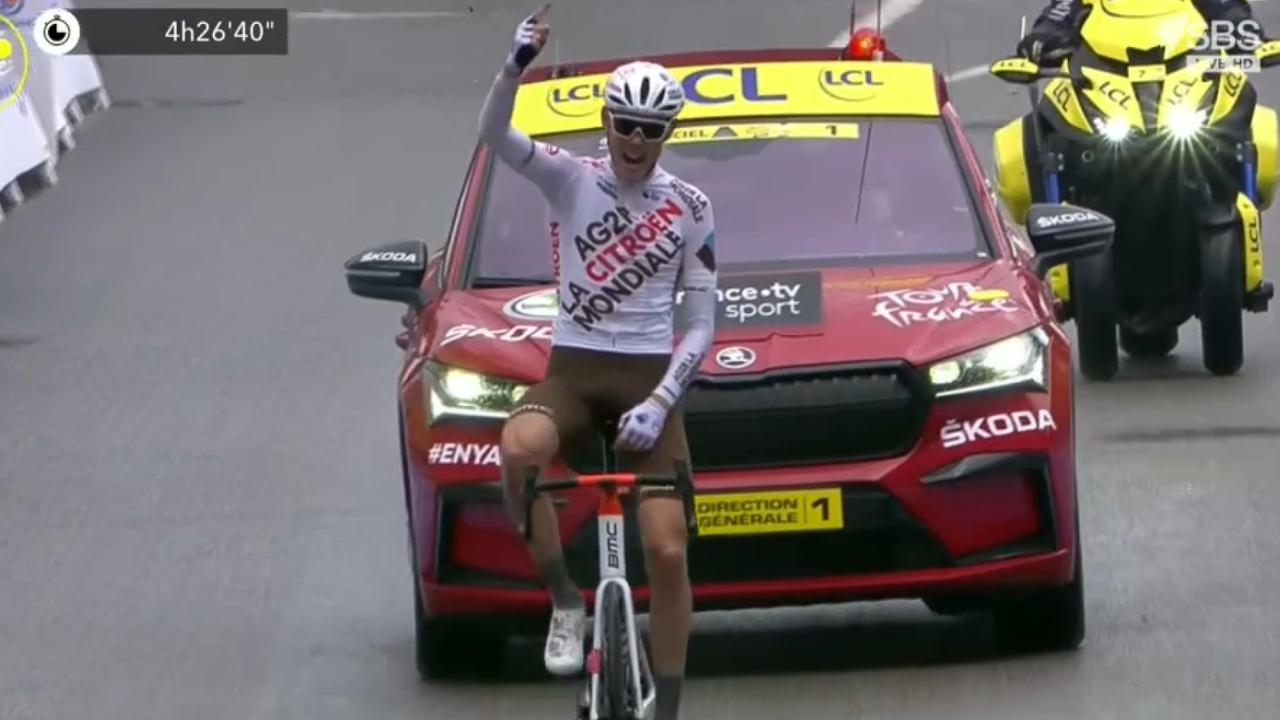 Ben O'Connor rides to victory in stage 9 of the 2021 Tour de France.