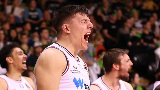 MELBOURNE, AUSTRALIA - JANUARY 17: Dejan Vasiljevic of the 36ers reacts during the round 16 NBL match between South East Melbourne Phoenix and Adelaide 36ers at State Basketball Centre on January 17, 2024 in Melbourne, Australia. (Photo by Graham Denholm/Getty Images)