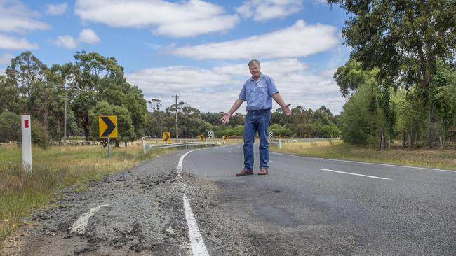 Ross Johns on a road on the outskirts of Ballarat.