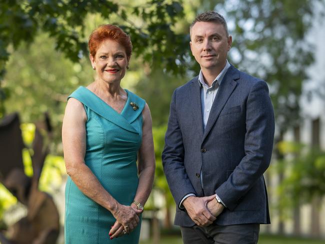 CANBERRA, AUSTRALIA, NewsWire Photos. DECEMBER 5, 2023: Senator Pauline Hanson and James Ashby, Chief Of Staff Pauline Hanson's One Nation at Parliament House in Canberra. Picture: NCA NewsWire / Martin Ollman