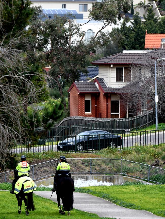 The police mounted branch search the area near Karen Ristevski's home on June 29. Picture: Nicole Garmston