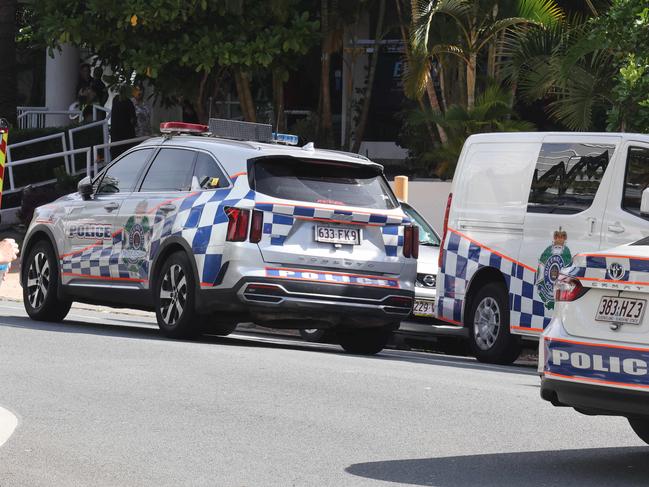 Emergency Services and Police on scene of a fire in a unit complex in Surf Parade Surfers Paradise. The area was declared a crime scene. Picture Glenn Hampson