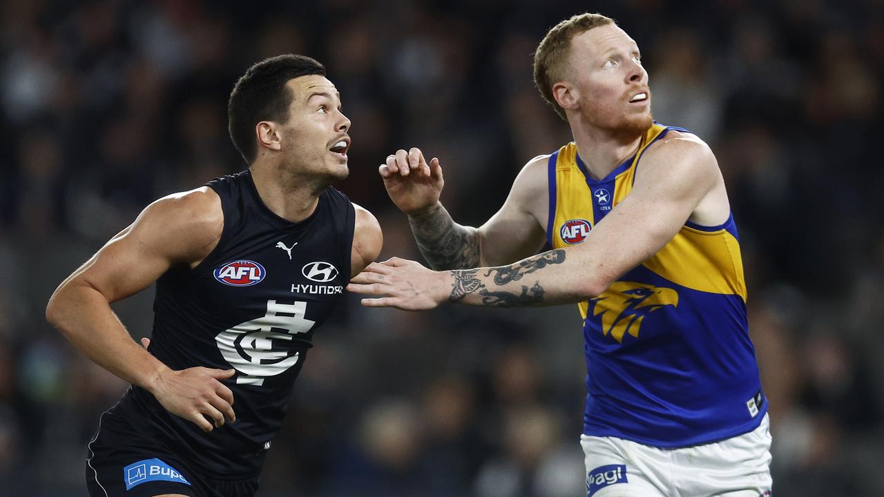 Jack Silvagni last played in the AFL against West Coast in 2023. Picture: Daniel Pockett/Getty Images