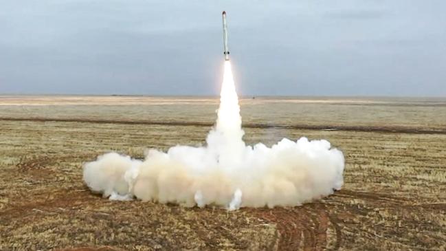 A Russian Iskander-K missile launching during a training launch as part of the Grom-2022 Strategic Deterrence Force exercise in Russia. Picture: AFP.