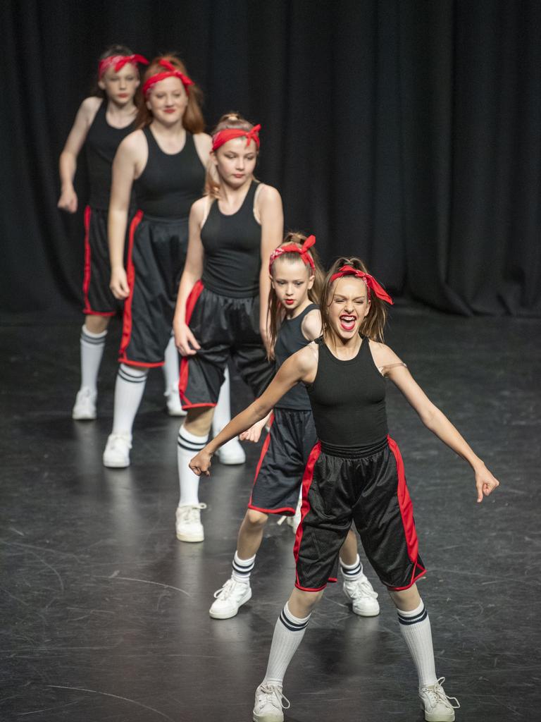 Faith Lutheran College Hip Hop Junior compete in the Year 9 and under Hip Hop Group Education School. The 76th City of Toowoomba Eisteddfod. Thursday, August 4, 2022. Picture: Nev Madsen.