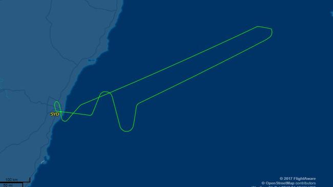 The flight path of QF73 en route to San Francisco.