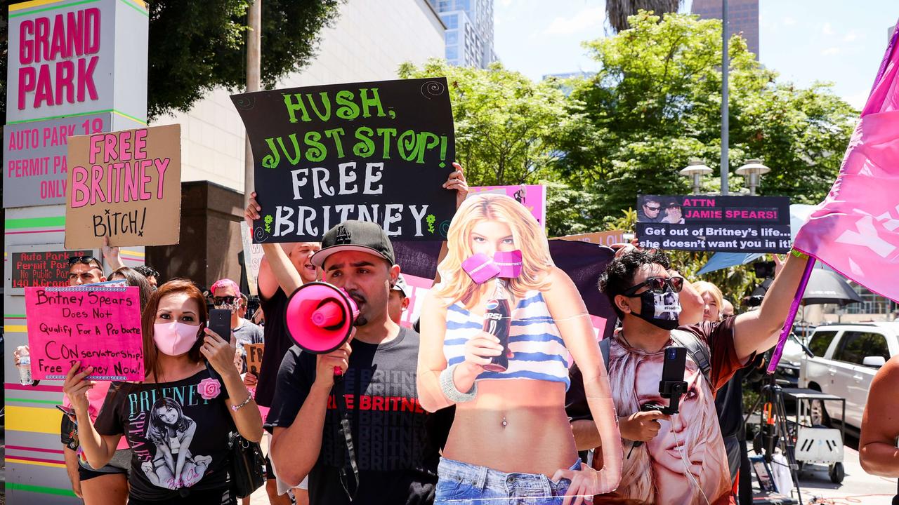 #FreeBritney activists protest at Los Angeles Grand Park during a conservatorship hearing for Britney Spears. Picture: Rich Fury/Getty Images/AFP