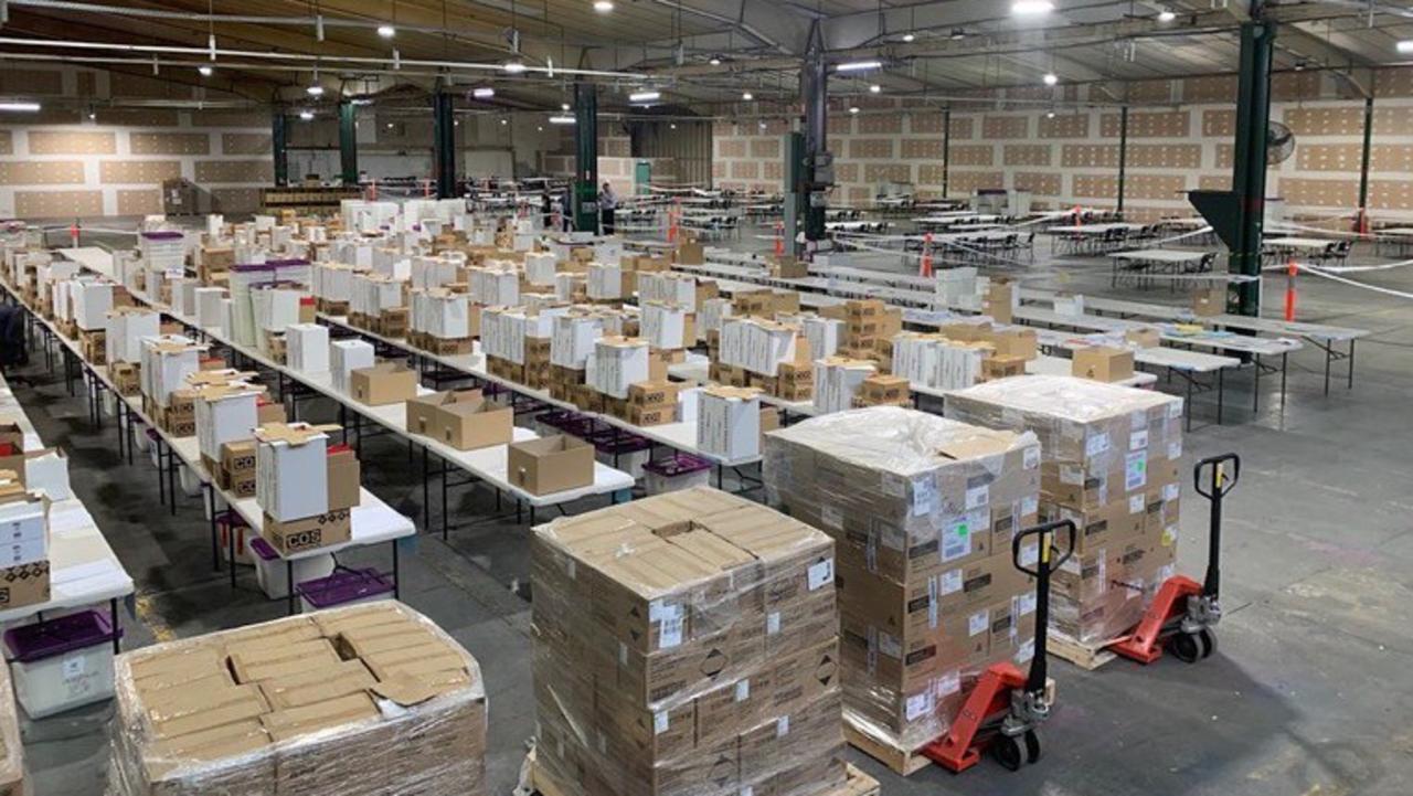 Election materials at an AEC warehouse in South Australia, ready to be distributed for the federal election.